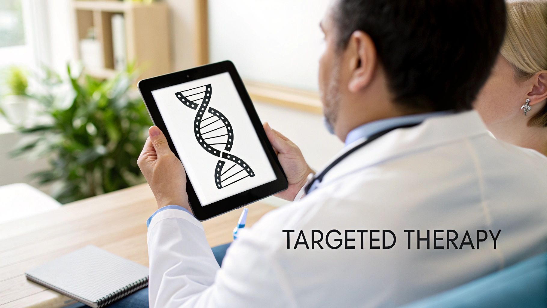 A detailed infographic showing DNA strands and molecular structures.