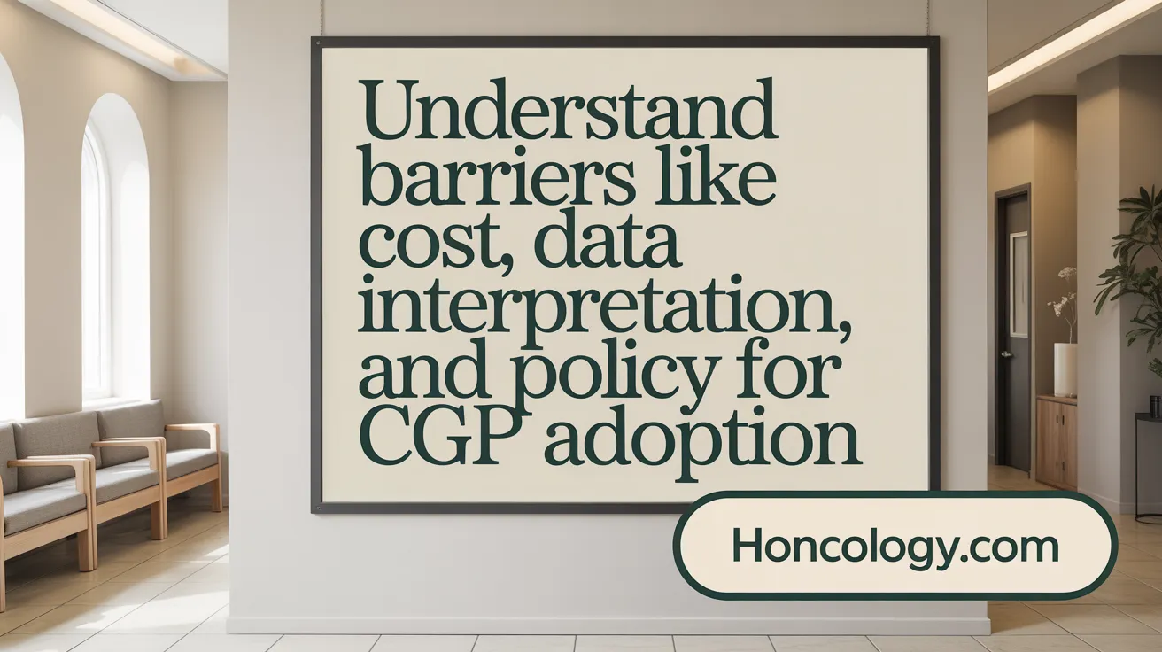 Understand barriers like cost, data interpretation, and policy for CGP adoption