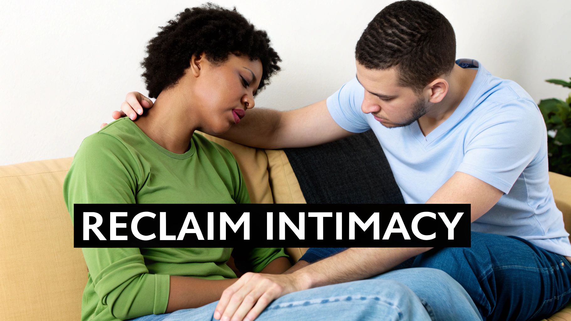 A doctor and patient having a supportive conversation in an office.