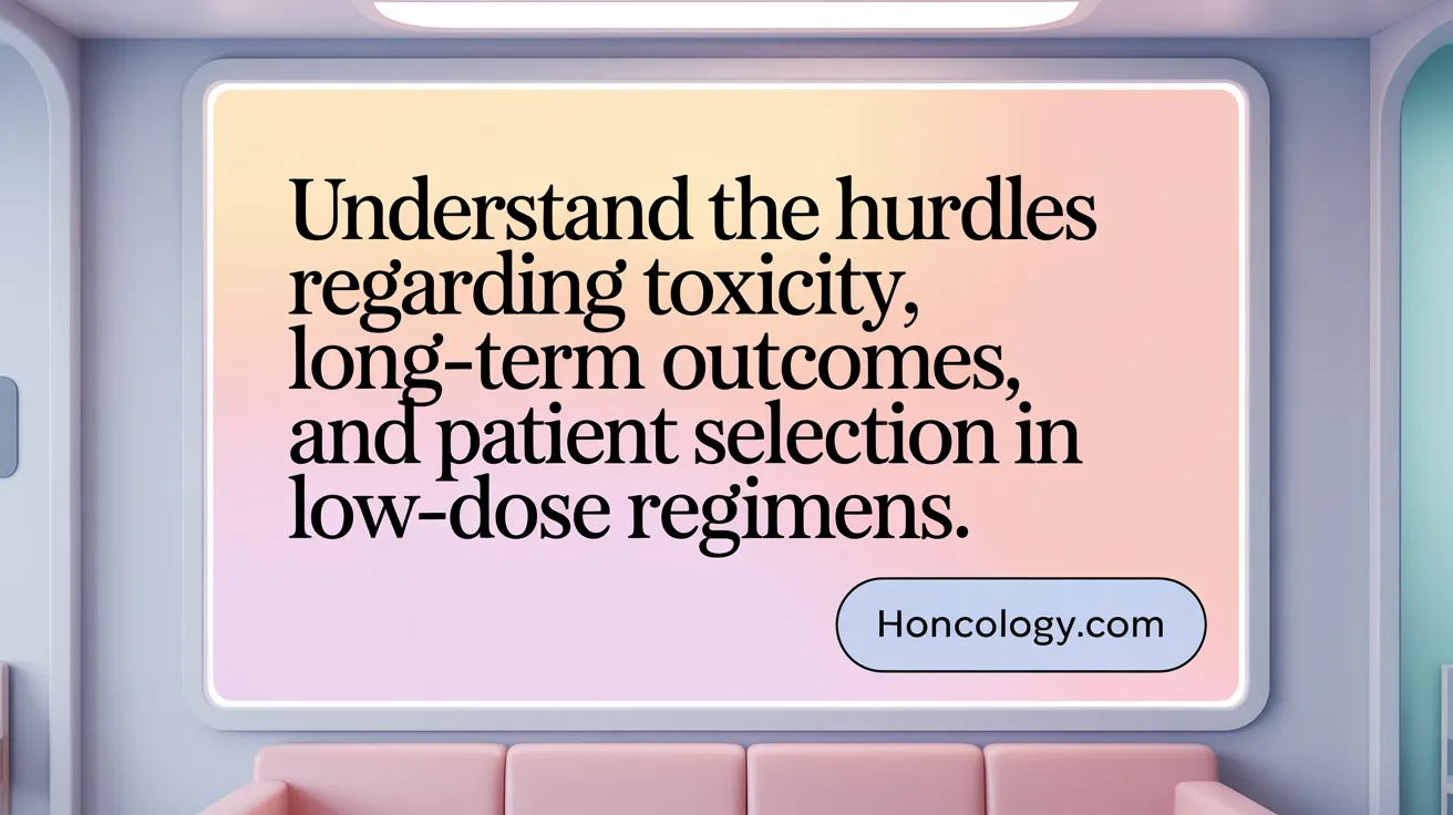 Understand the hurdles regarding toxicity, long-term outcomes, and patient selection in low-dose regimens.