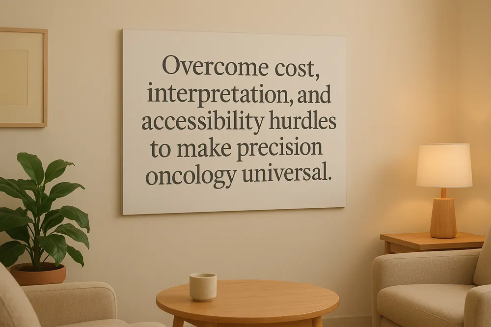 Overcome cost, interpretation, and accessibility hurdles to make precision oncology universal.