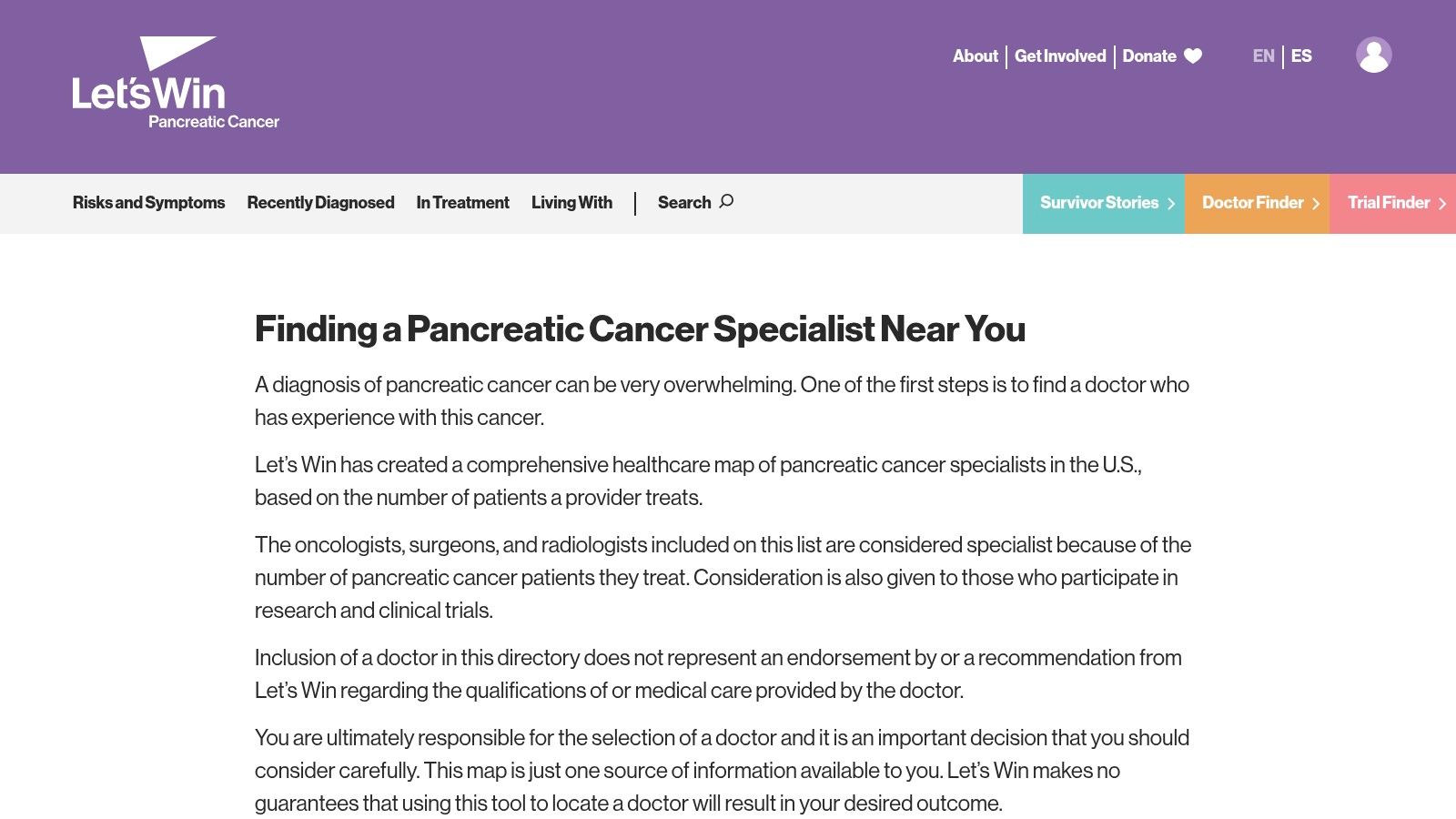 Let’s Win Pancreatic Cancer – Specialist Map (U.S.)
