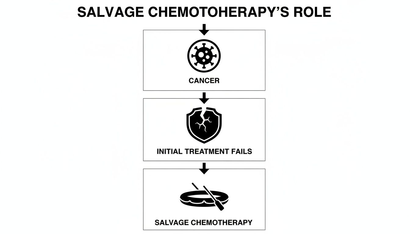 Flowchart illustrating salvage chemotherapy's role when initial cancer treatment fails, offering a new approach.