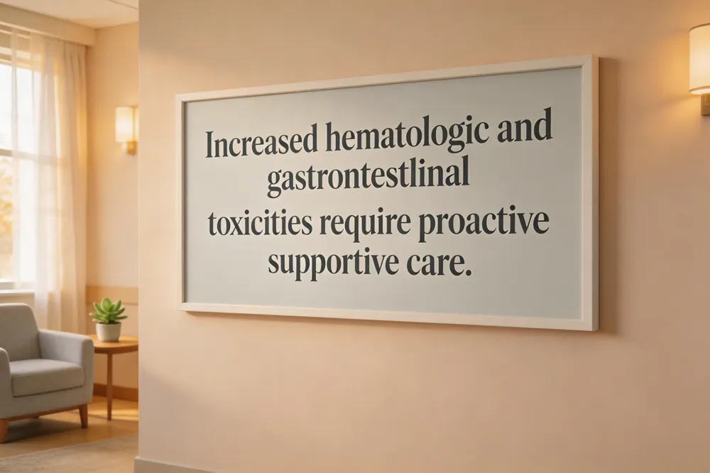 Increased hematologic and gastrointestinal toxicities require proactive supportive care.