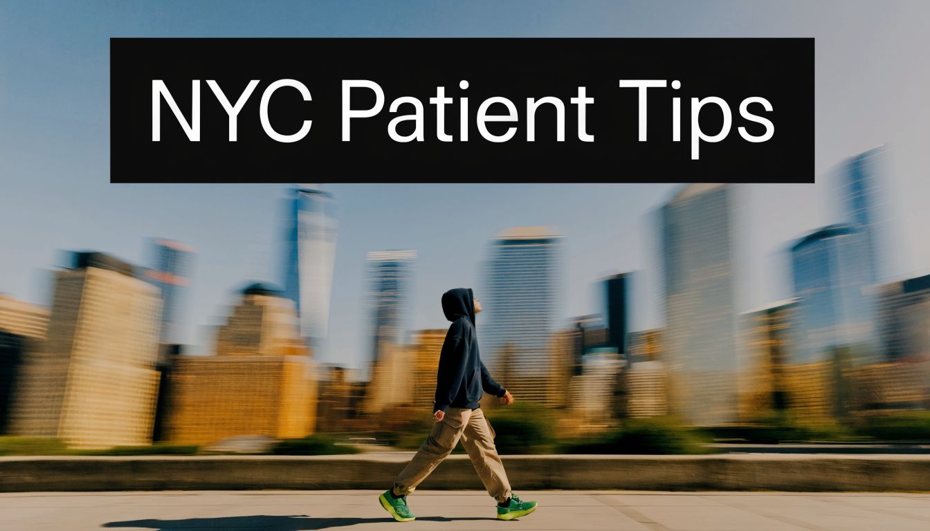 A person in a hooded sweatshirt walking through a motion-blurred urban New York City landscape.