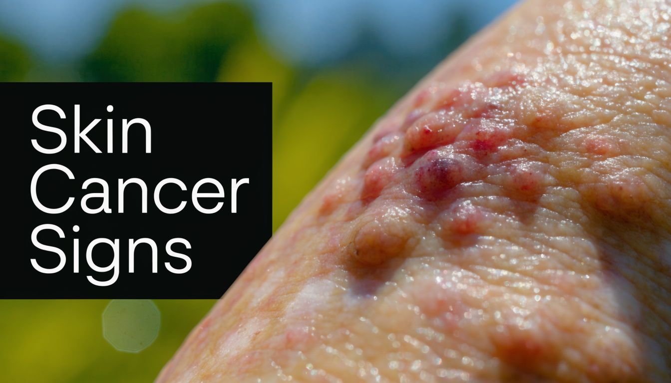 A close-up view of a suspicious skin lesion on a person's arm, highlighting signs of skin cancer.