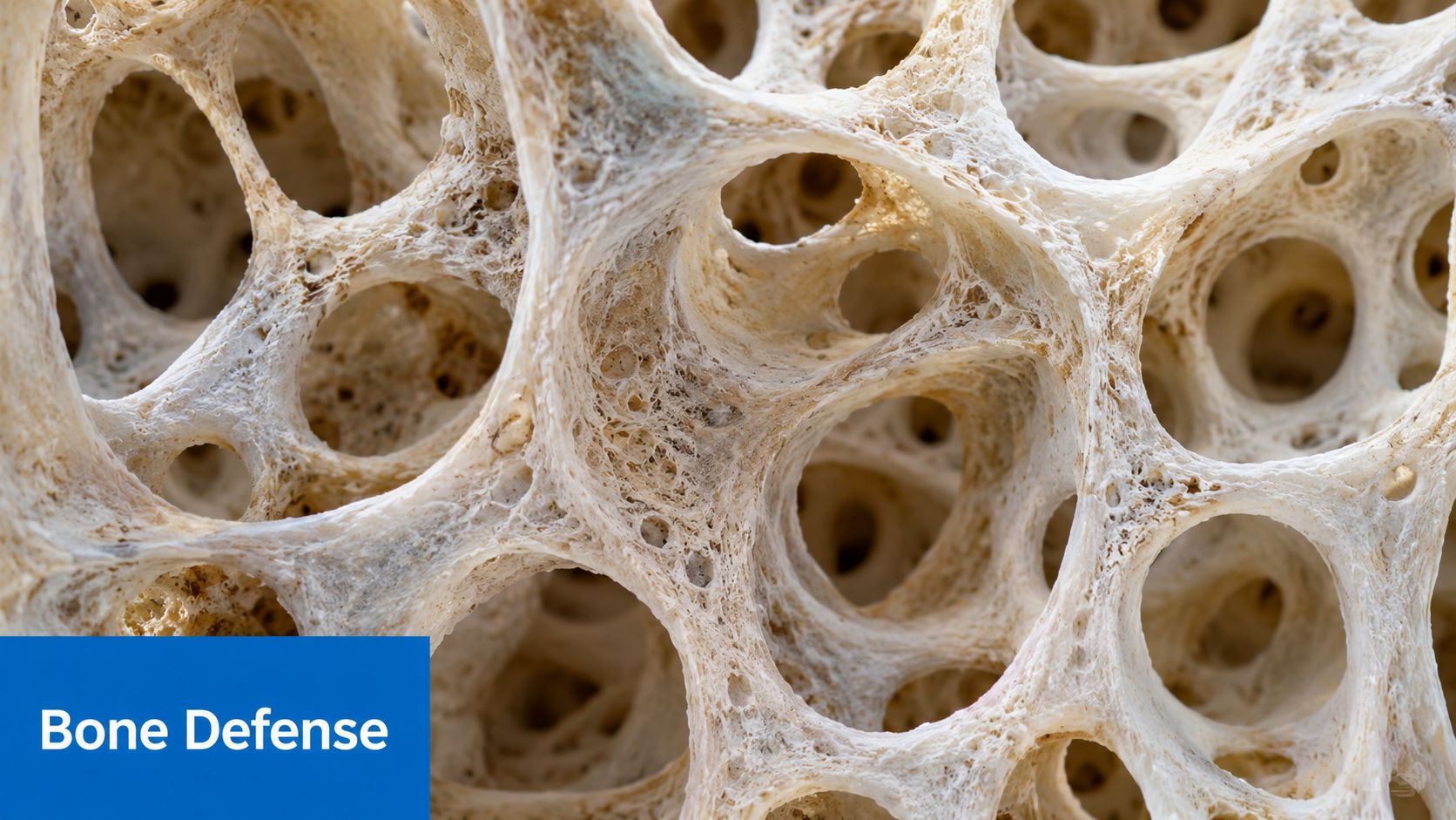 A close-up microscopic view of spongy bone tissue showing the intricate, porous structure of trabecular bone.