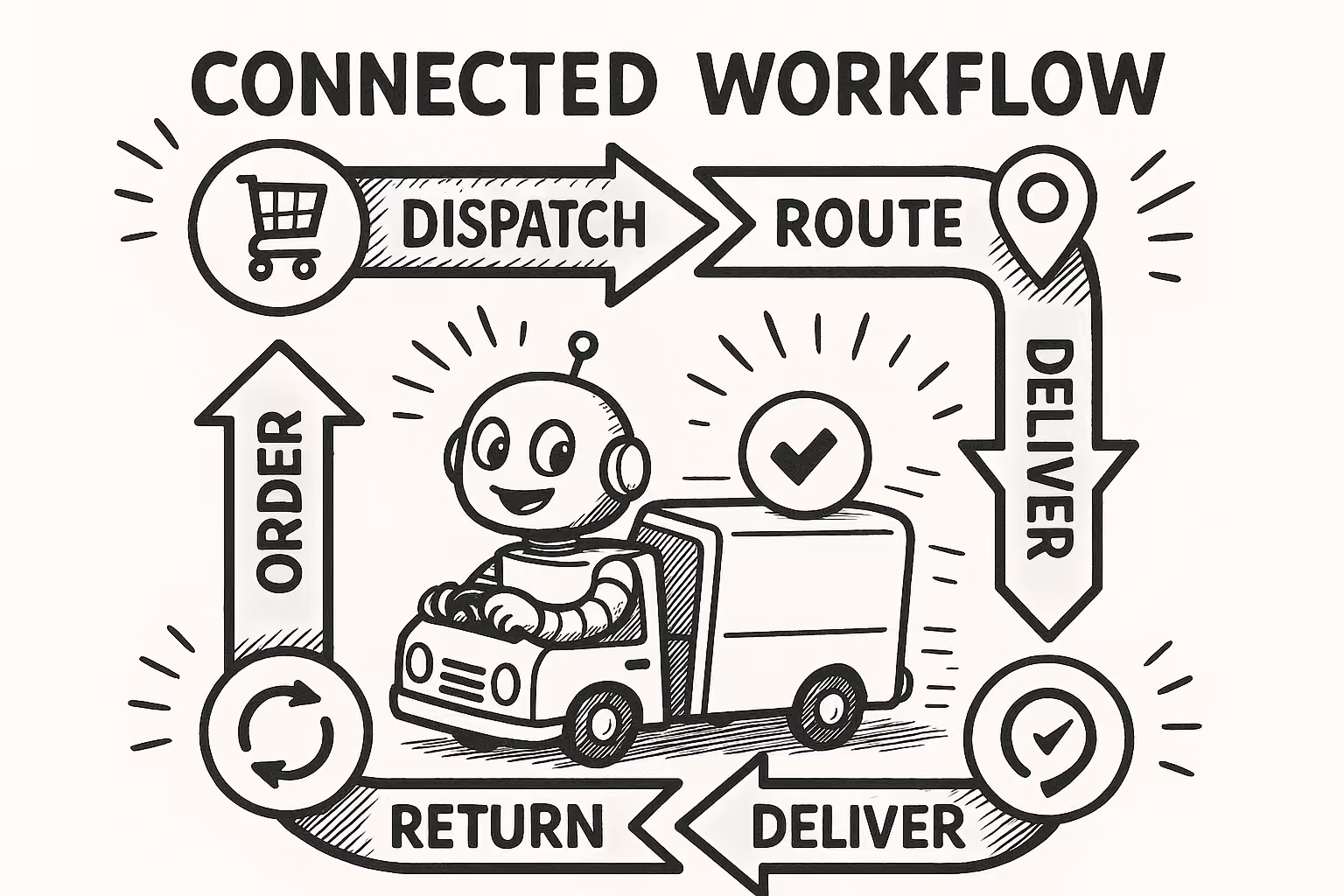 Logistics dashboard showing order, dispatch, route, and delivery stages.