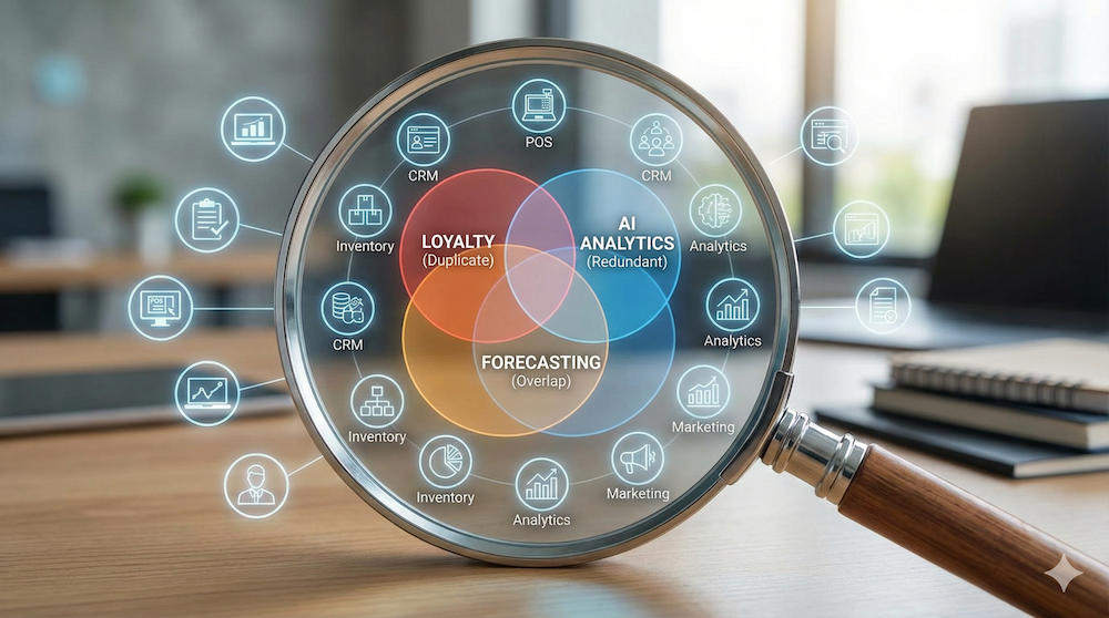  Retail SaaS audit flowchart showing usage mapping, consolidation steps, and renewal review