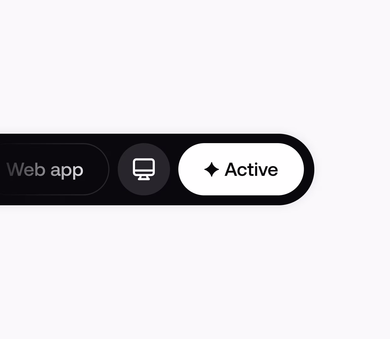 Interface segment with 'Web app' label, a monitor icon, and an emphasized 'Active' label with a star icon.