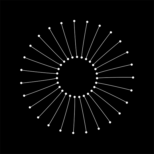 Una animación de un circulo moviendose con unas lineas externas representando una automatización. 