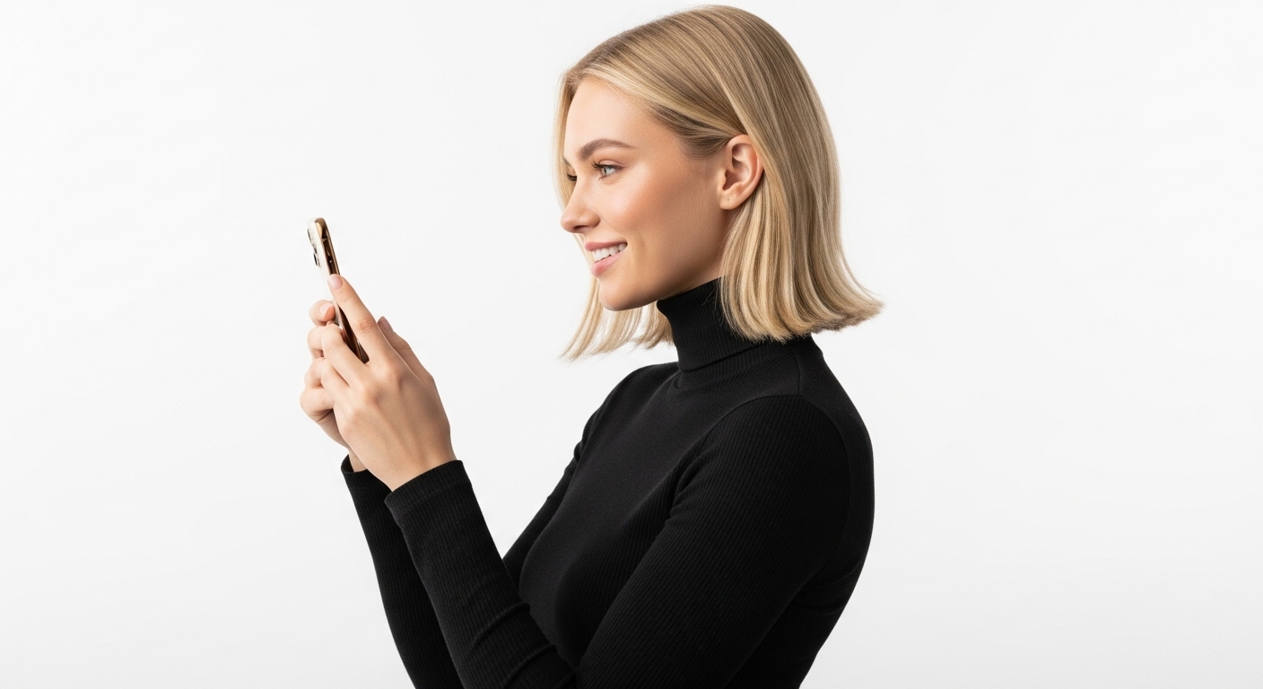 Una mujer sosteniendo un telefono