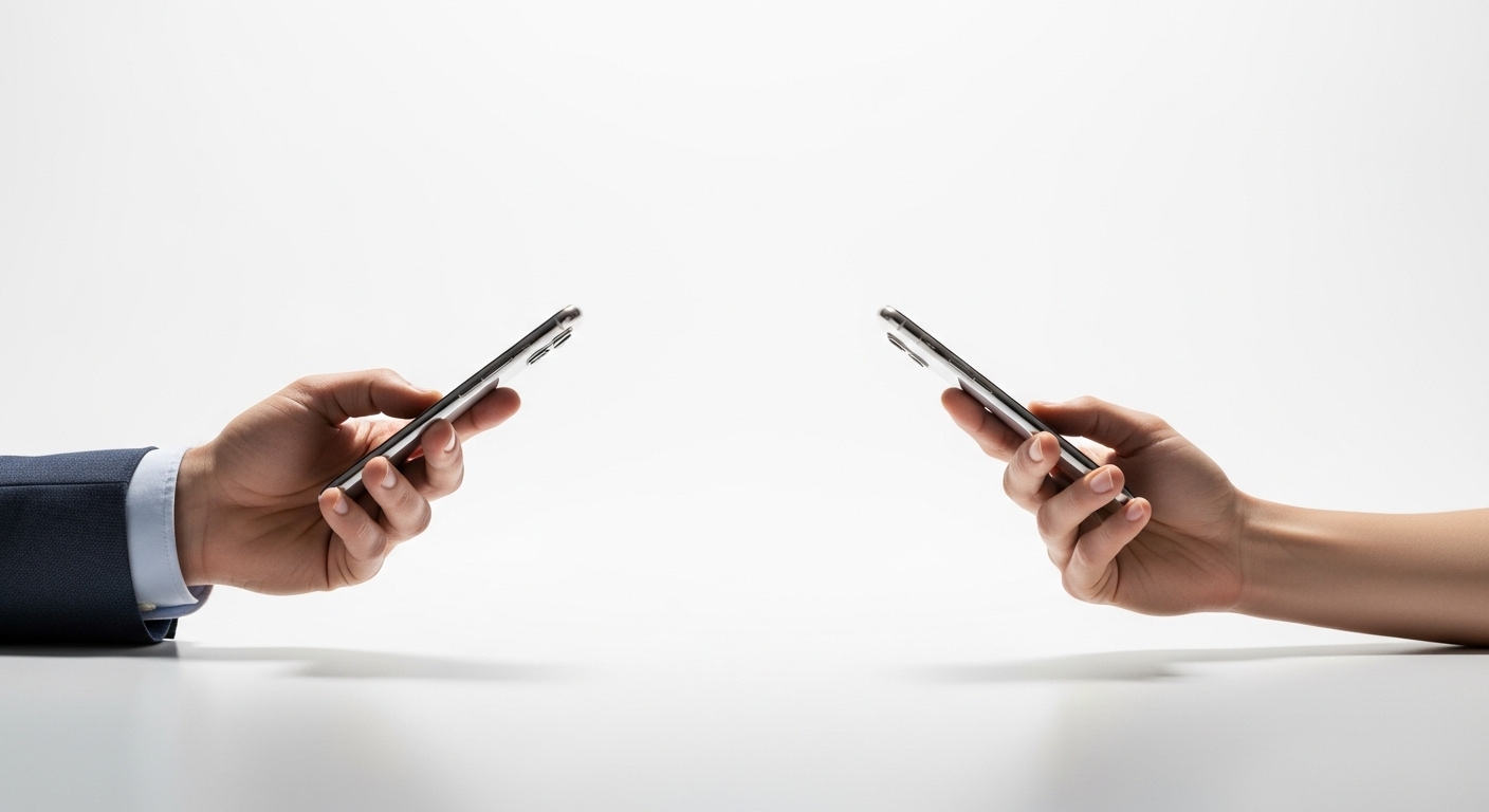 Dos manos sosteniendo un teléfono desde los dos extremos de la pantalla simulando la vinculación.