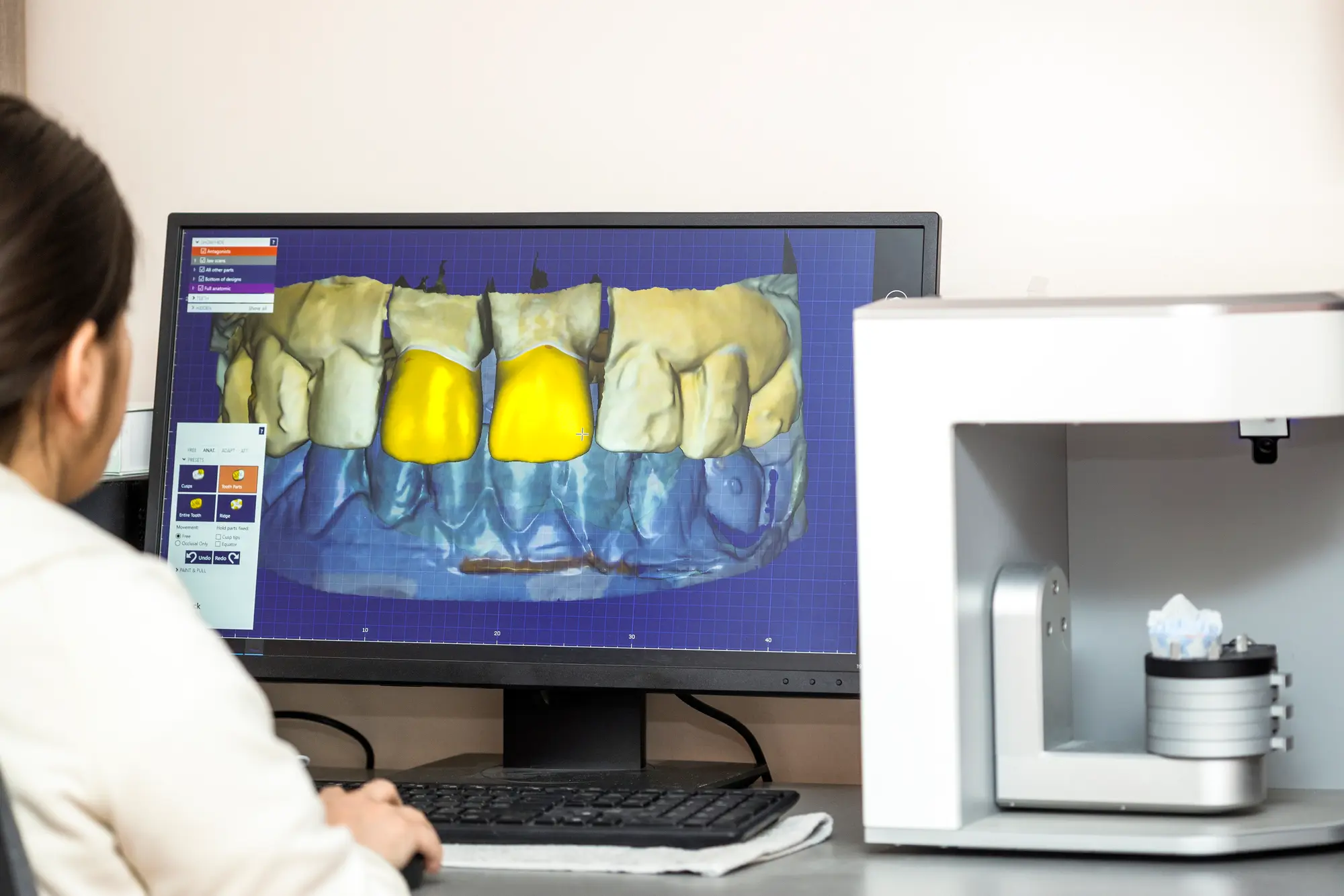 dentist looking at computer