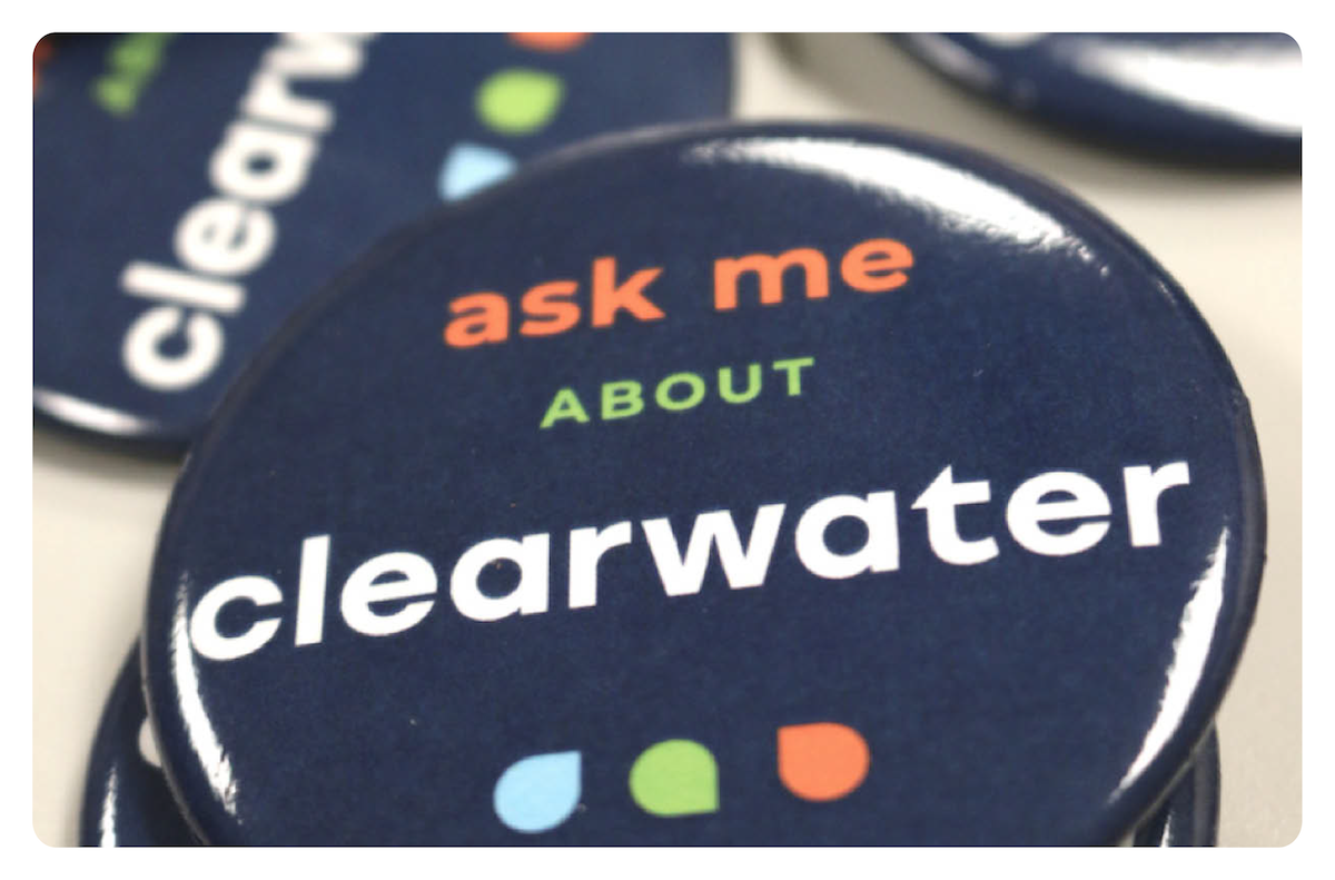 Pin on button with "Ask Me About Clearwater"