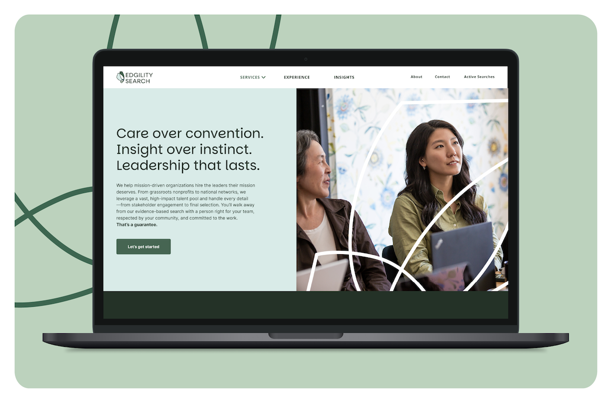 Open laptop showing Egility Search's website, designed by Friday social impact consulting firm.