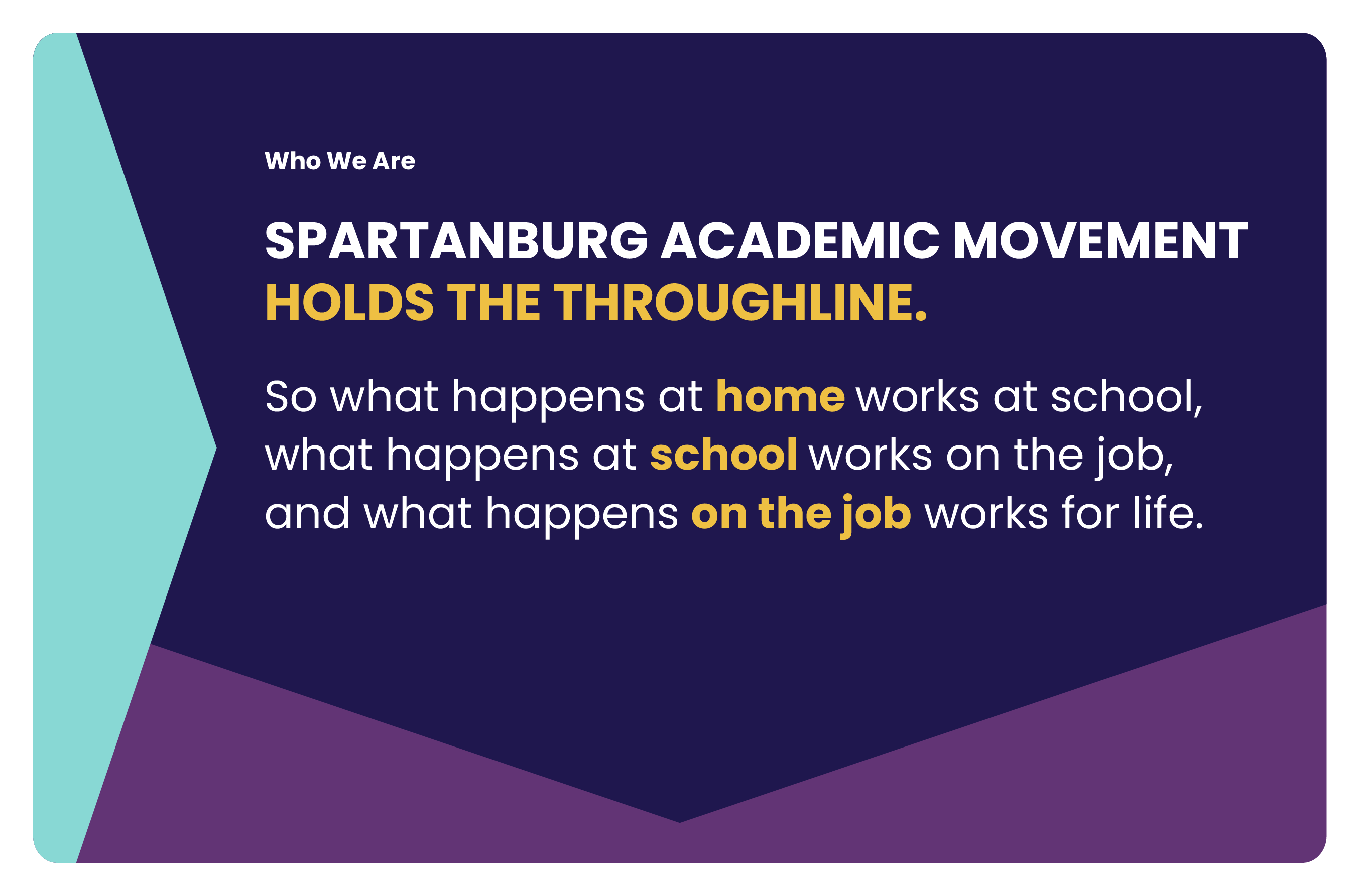 Messaging for Spartanburg Academic Movement, a brand client of social impact consultant Friday. The text reads: Spartanburg Academic Movement Holds the Throughline.
