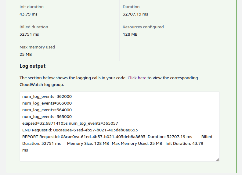 Serverless Rust Log Output Detailed Information