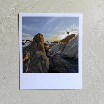 Postcard style print of beach scene