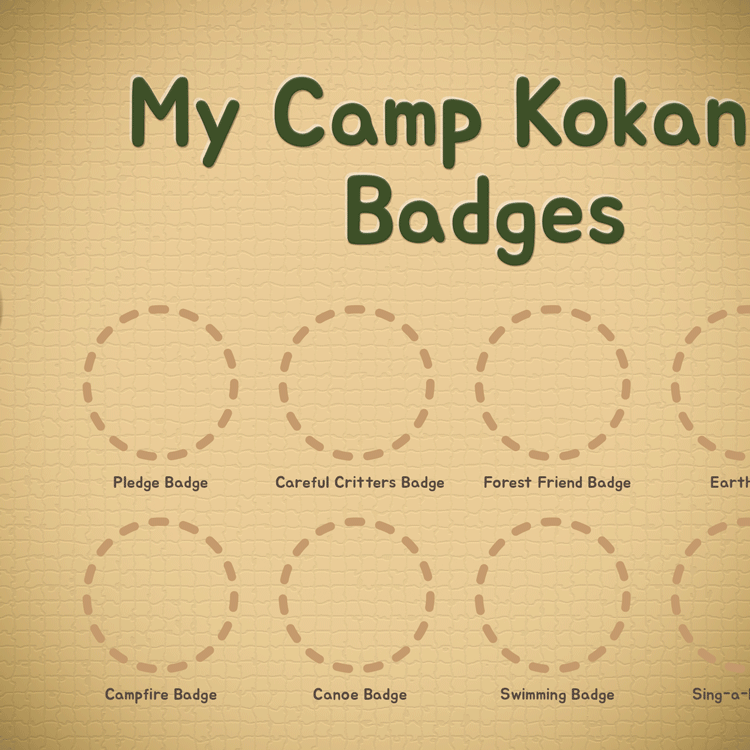 Camp Kokanee Pledge Badge moving onto a badge collection board