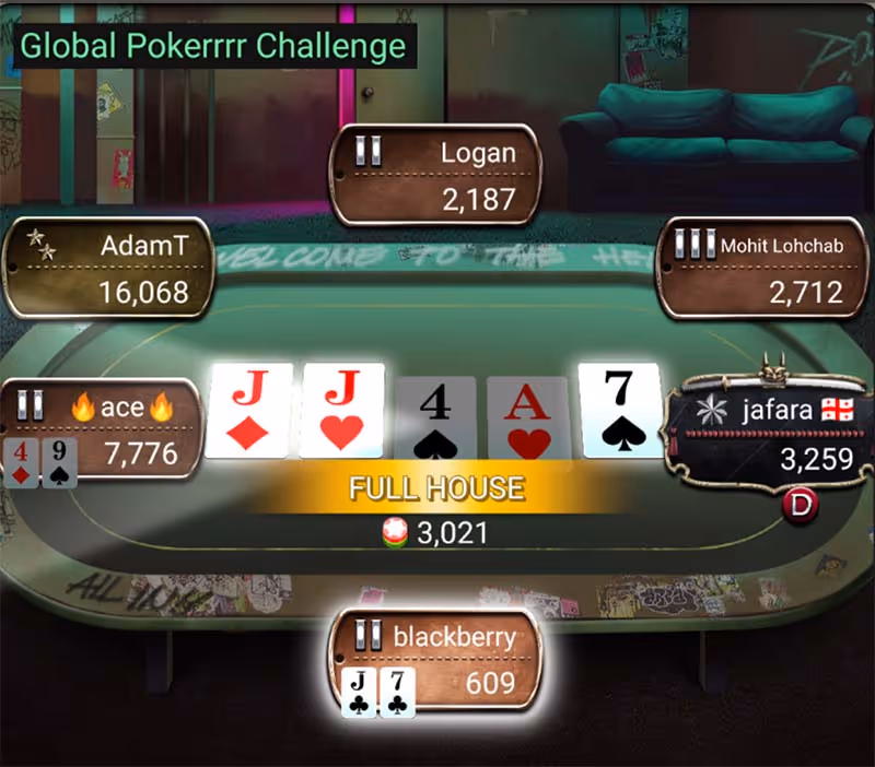 online poker game showing example hands of slow playing poker