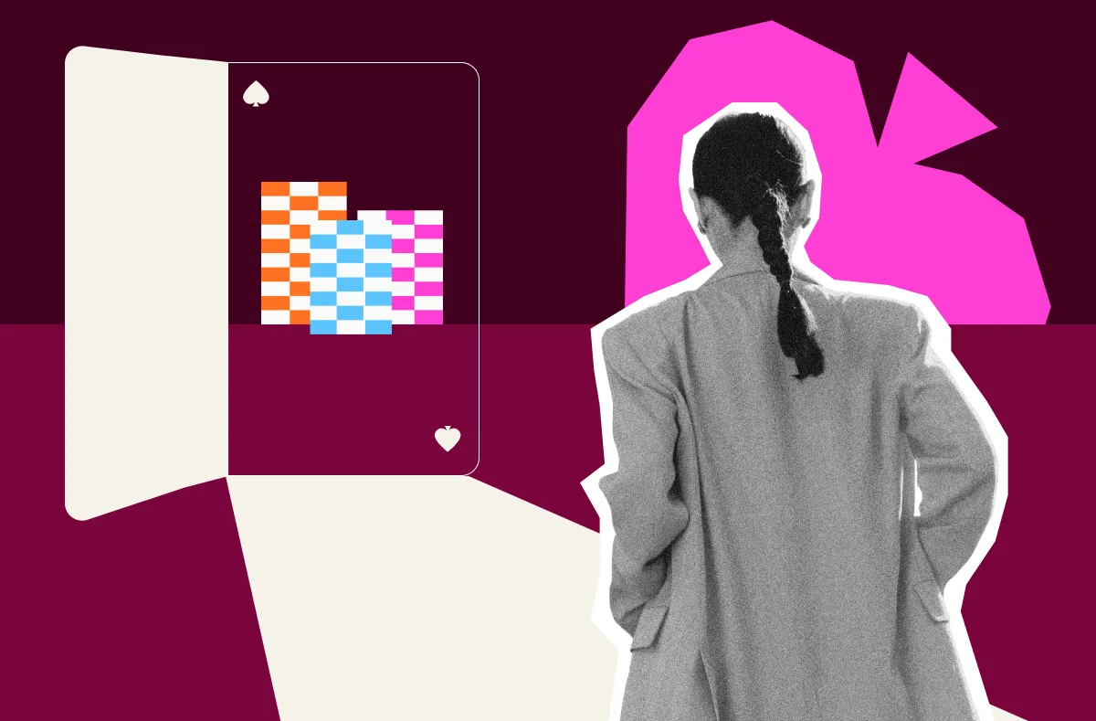 Woman making a calculated courageous move — combining poker strategy and self-belief to take her boldest step yet
