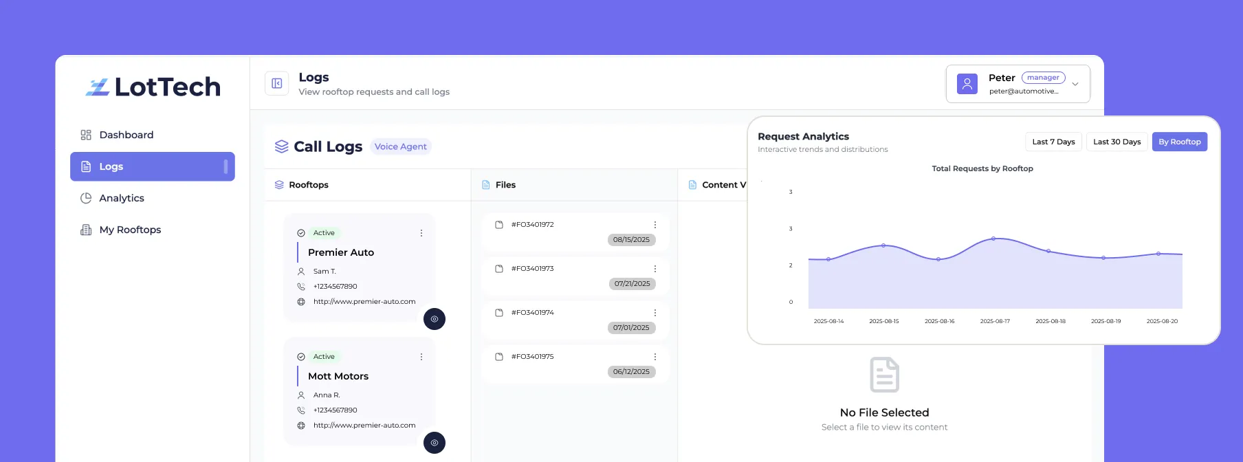 LotTech Logs dashboard