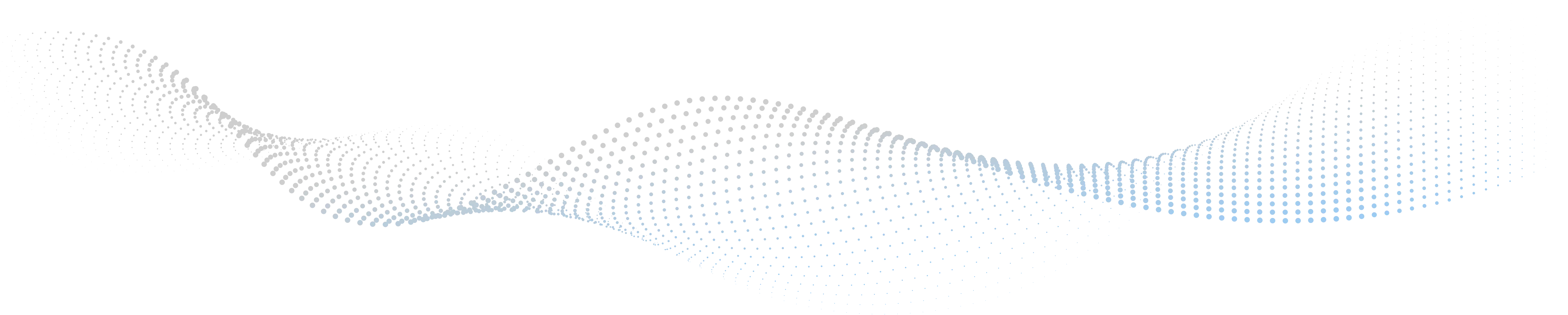 Abstract wave formed by a flowing pattern of light blue and white dots on a dark background.