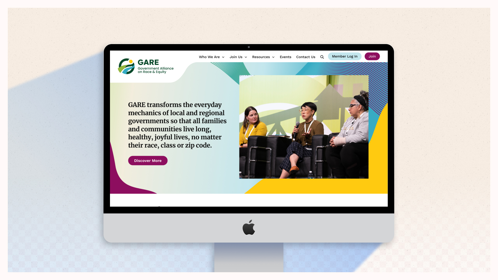 A monitor displays the new landing page for the Government Alliance on Racial Equity.