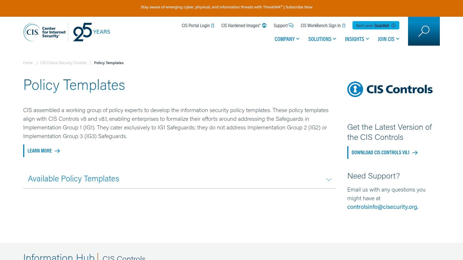 Center for Internet Security (CIS) – CIS Controls Policy Templates