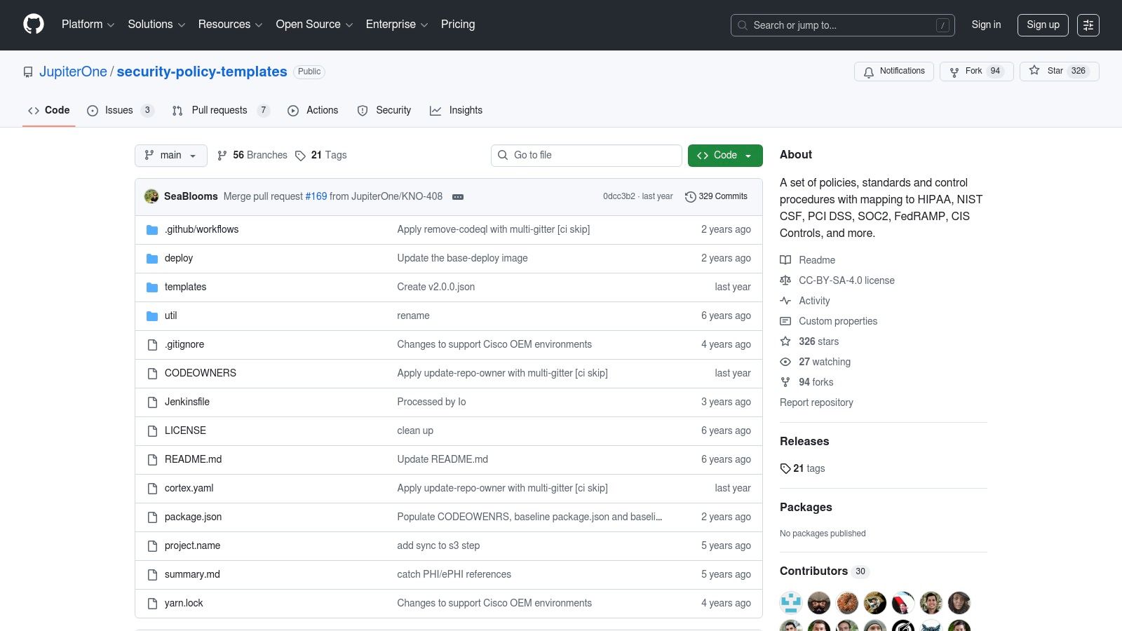 JupiterOne – Open Source Security Policy Templates (GitHub)