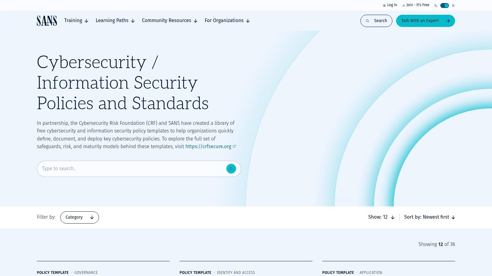 SANS Institute – Cybersecurity/Information Security Policies and Standards