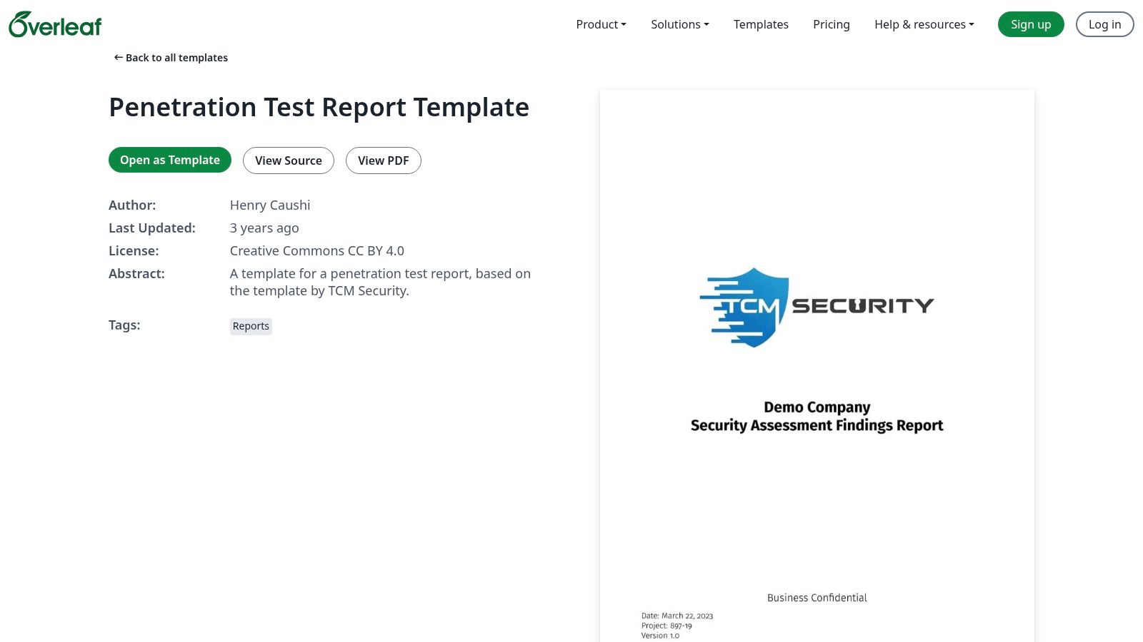 Overleaf (LaTeX Penetration Test Report Templates)