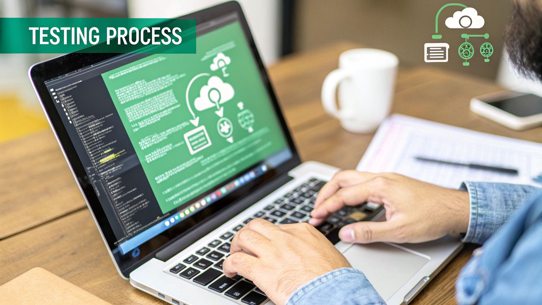 A graphic showing a clear, linear process for a cloud penetration test, starting with scoping, moving to testing, and ending with a final report.