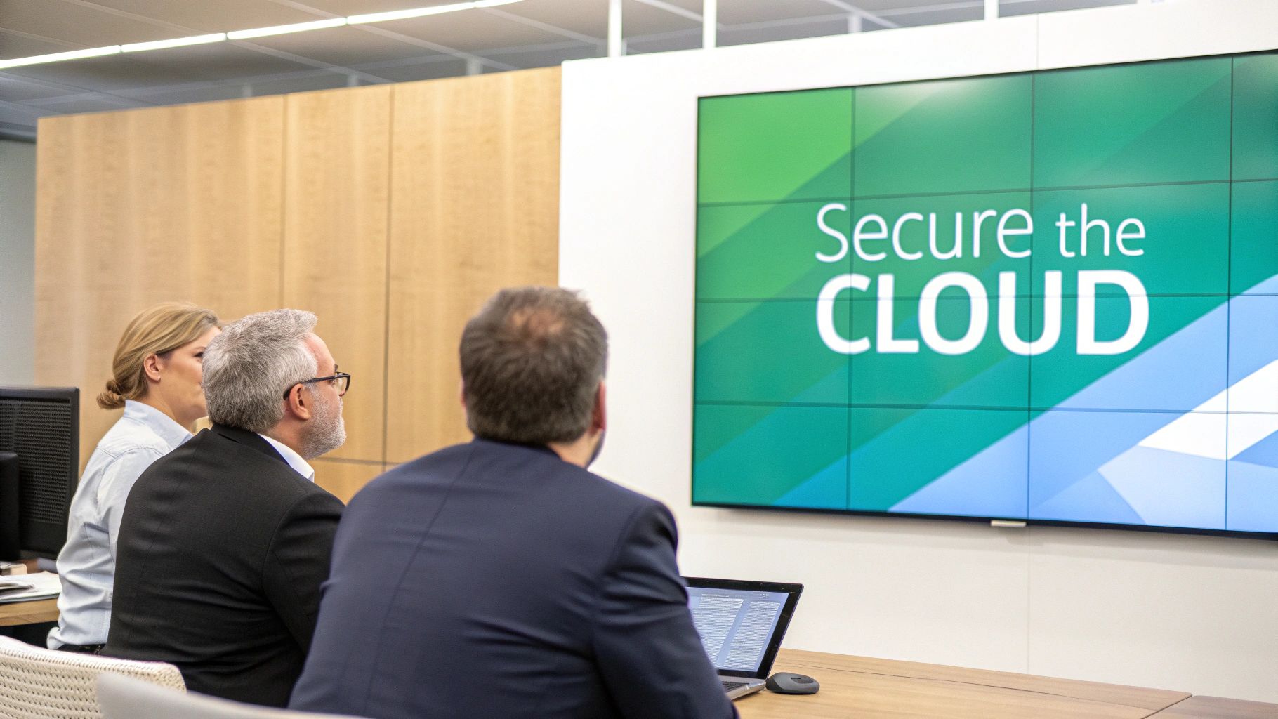 A professional business meeting with charts and graphs showing upward trends, symbolizing growth and the importance of security.