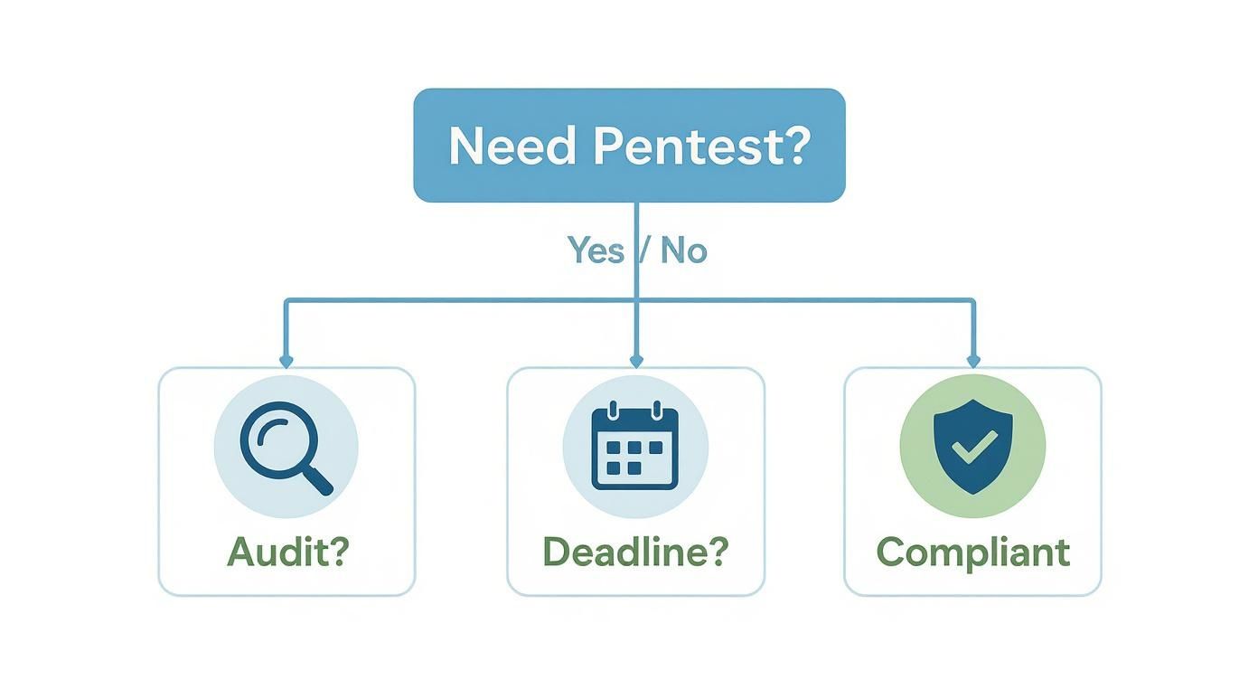 Infographic decision tree explaining how to choose a penetration test for compliance.