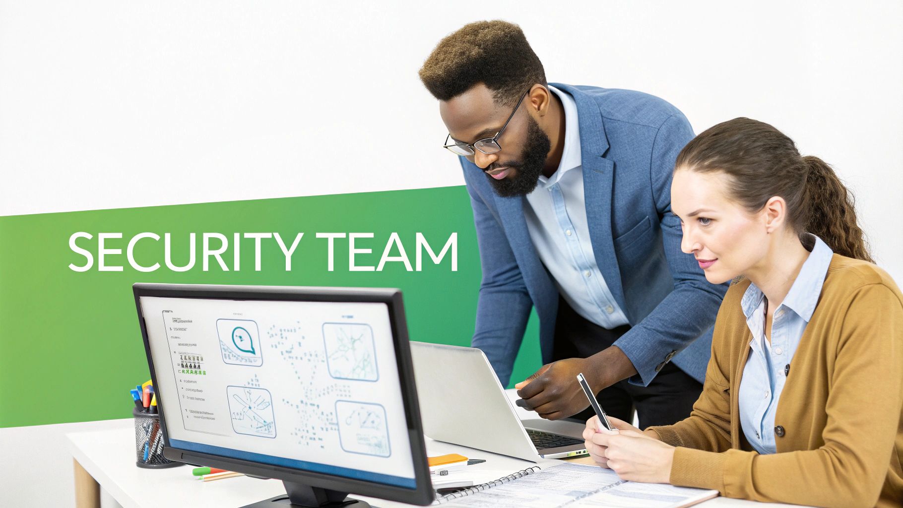 An expert team of cybersecurity professionals working together in a security operations center