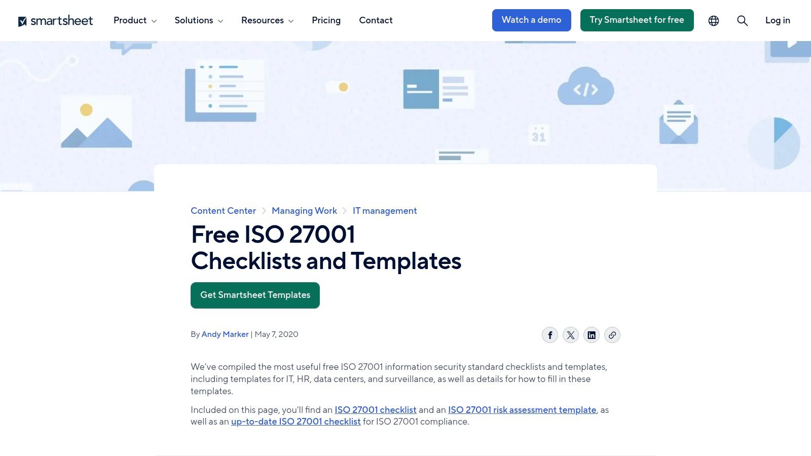 Smartsheet – ISO 27001 and Cybersecurity Audit Templates