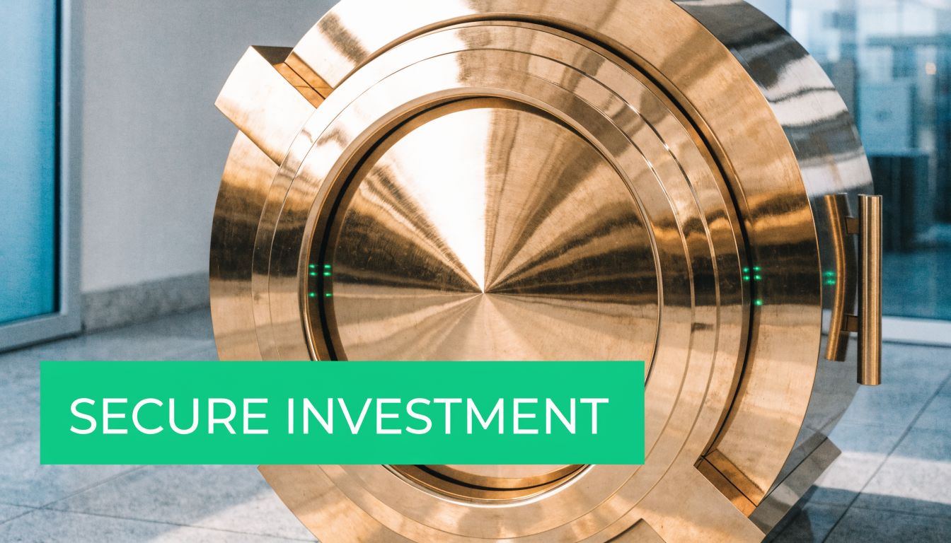 A large, metallic bank vault door centered on a floor, symbolizing financial security and safe investment.