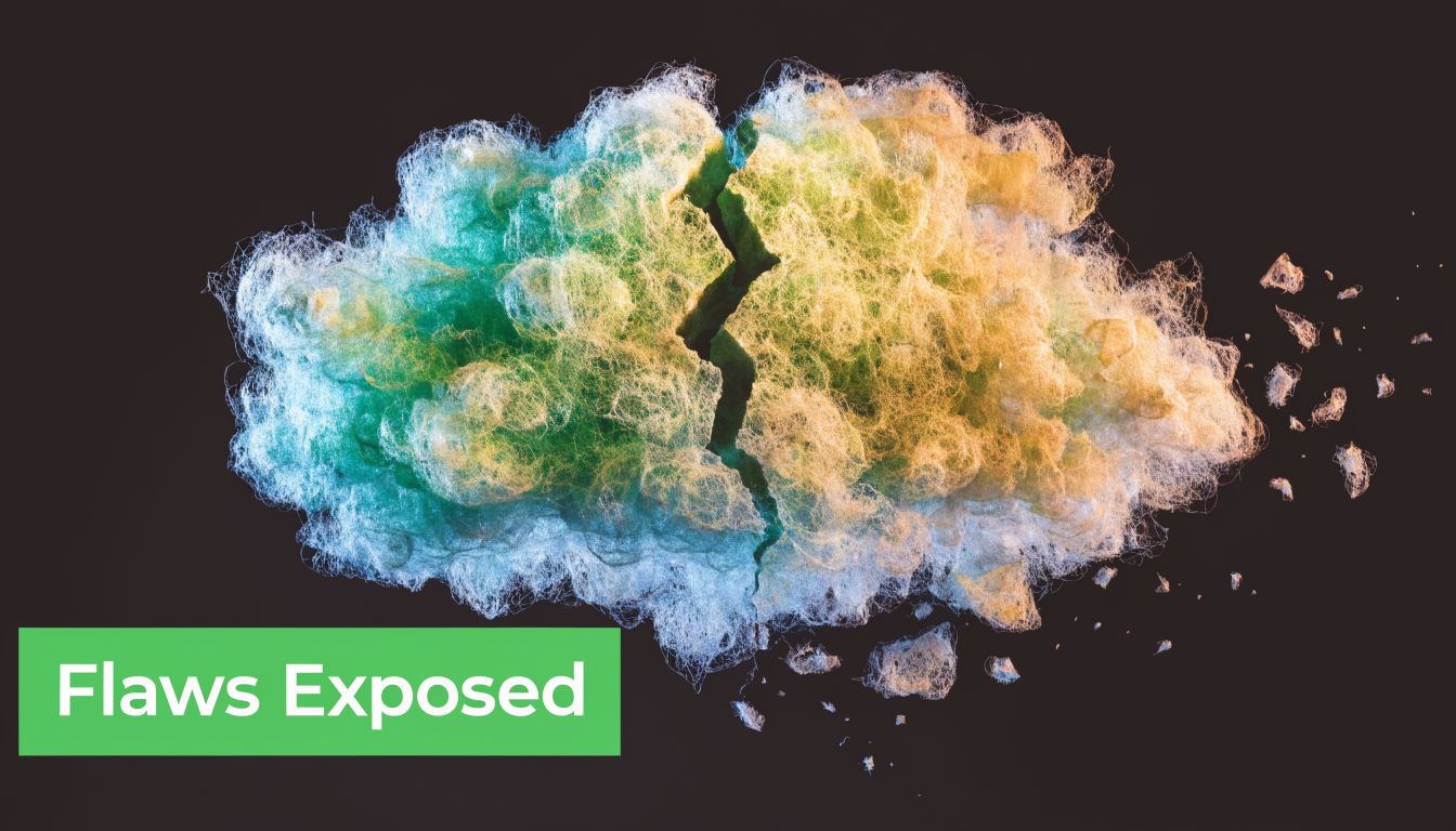 A fibrous, cloud-like structure split in two against a dark background, representing security vulnerabilities.