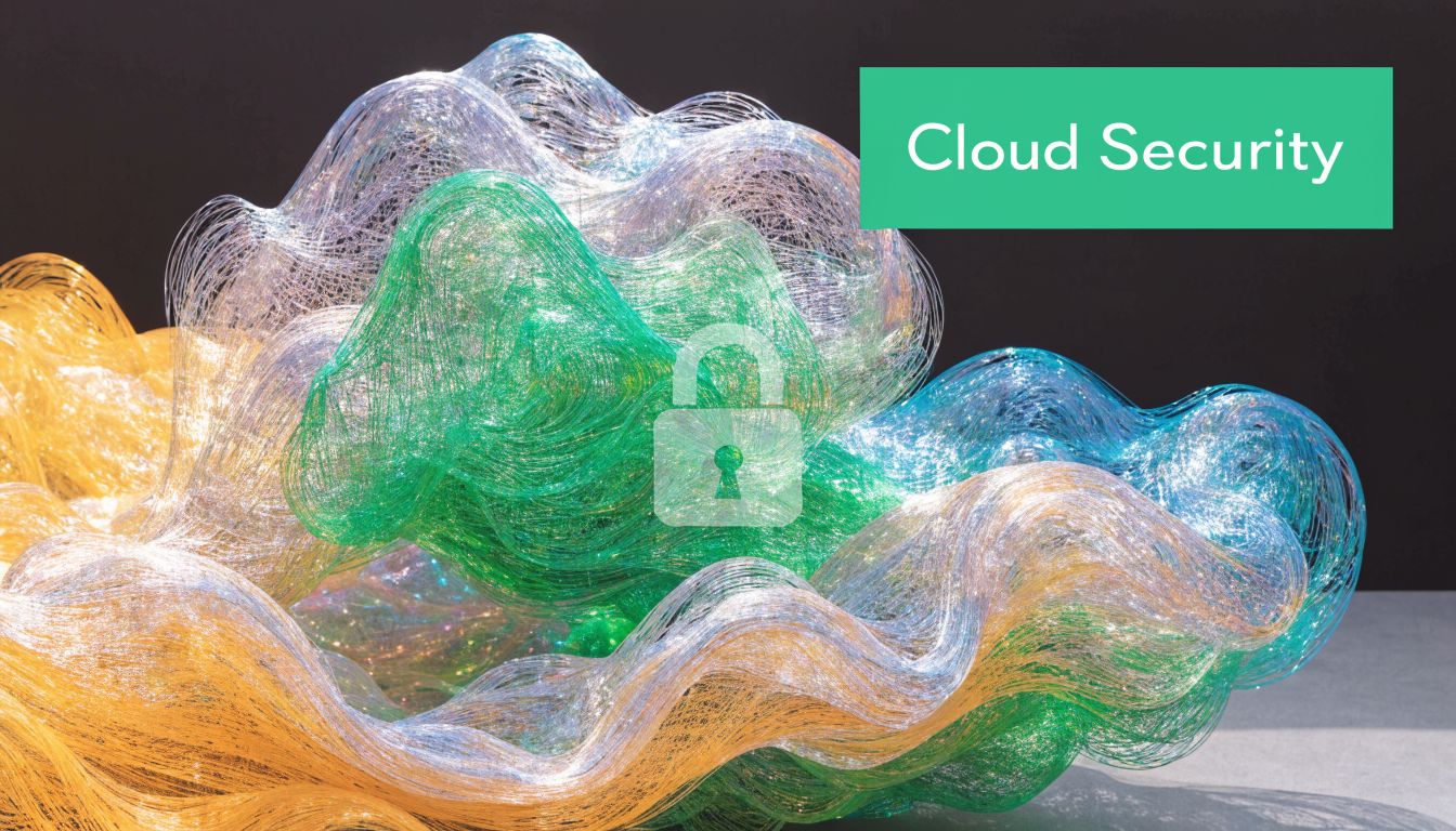 A digital graphic featuring colorful, flowing abstract fibers surrounding a glowing white padlock icon for security.