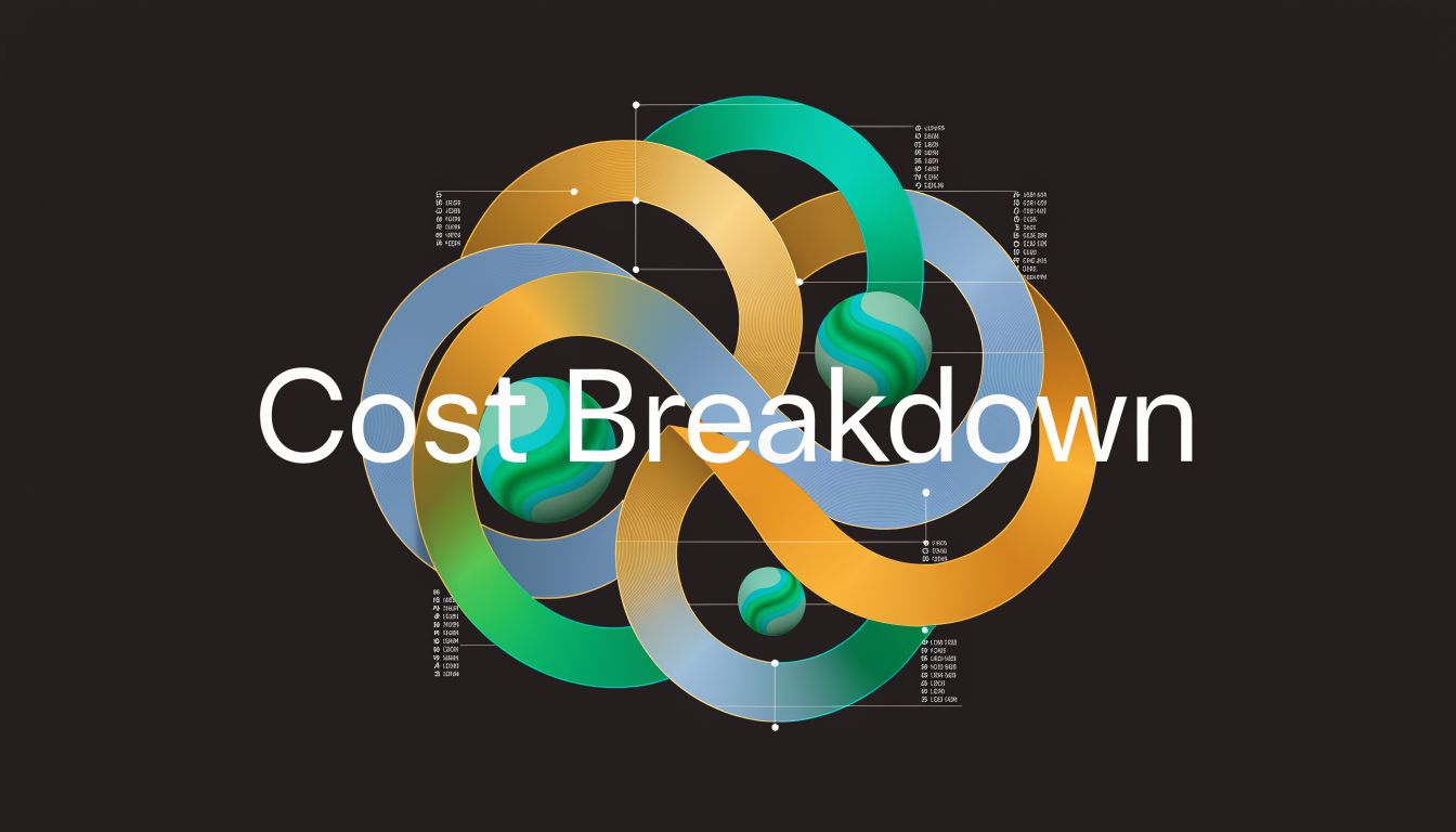 A graphic design titled Cost Breakdown featuring interconnected looping rings and spheres with technical data annotations.