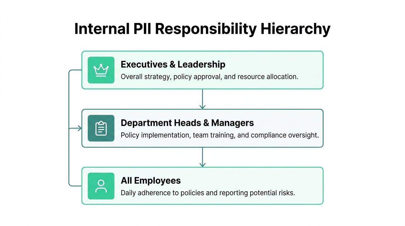 A hierarchical chart illustrating the distribution of internal PII protection responsibilities across company roles and departments.