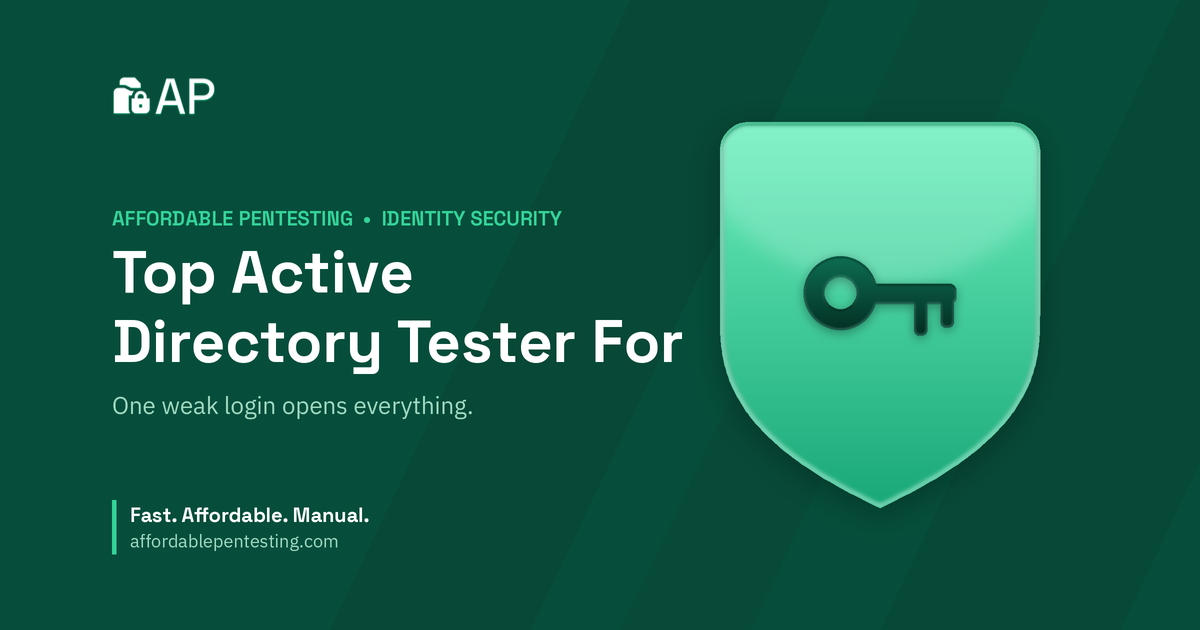 Top Active Directory Tester For title card with a key icon in the Affordable Pentesting brand style.
