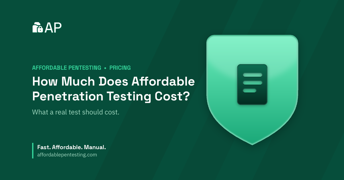 How Much Does Affordable Penetration Testing Cost? title card with a doc icon in the Affordable Pentesting brand style.