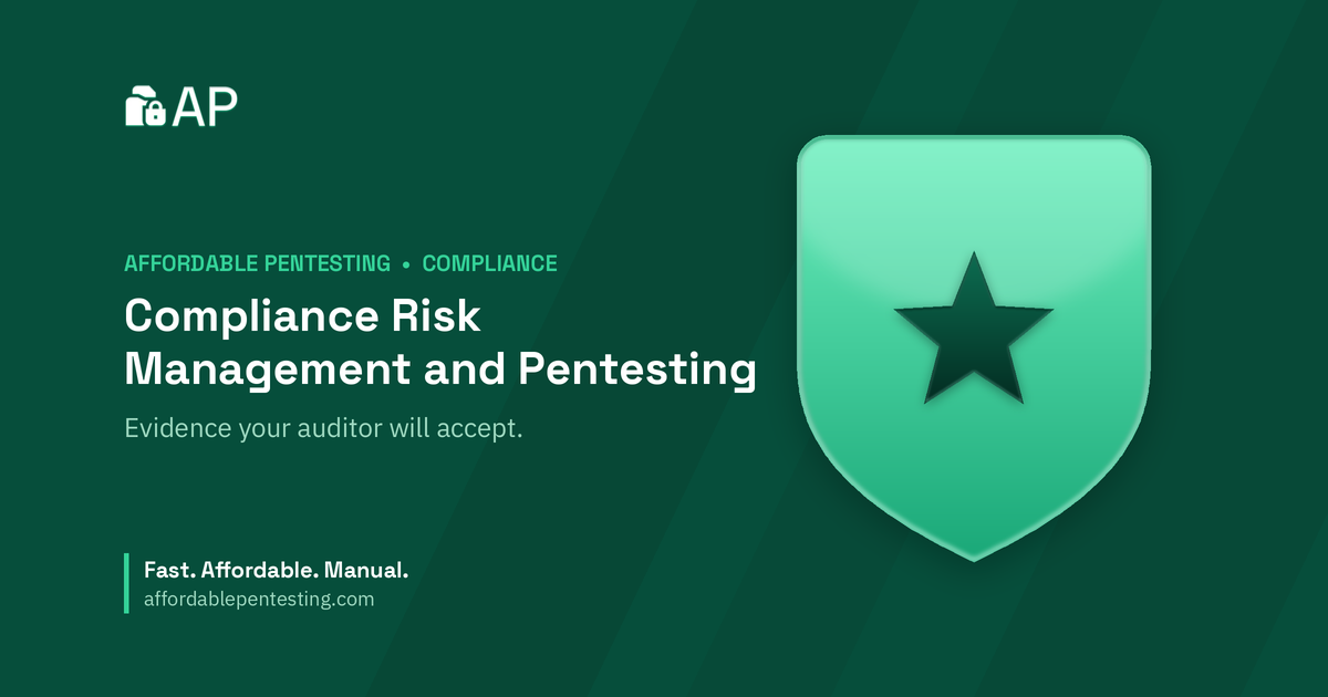 Compliance Risk Management and Pentesting title card with a star icon in the Affordable Pentesting brand style.