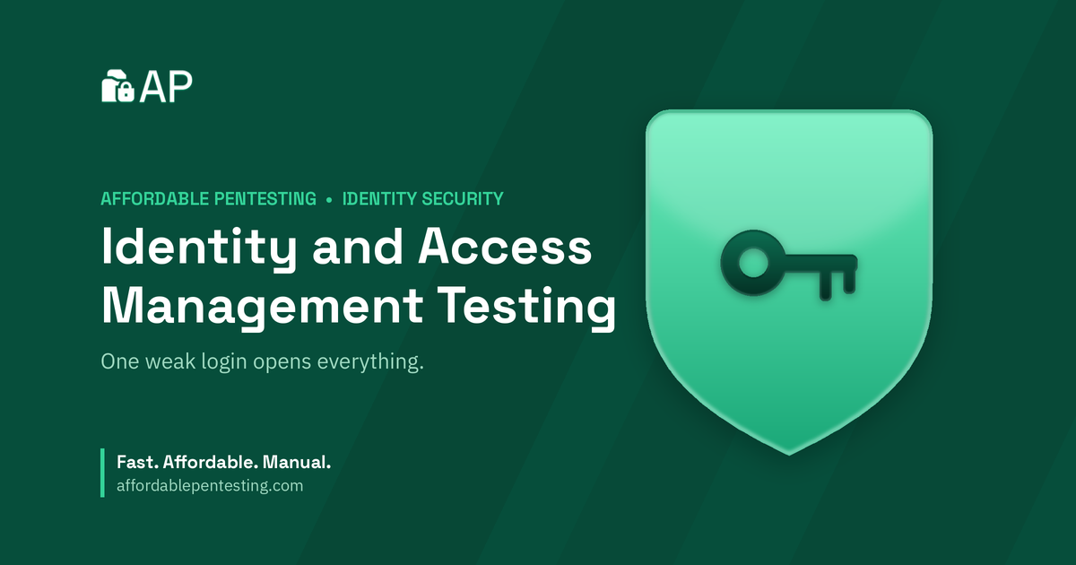 Identity and Access Management Testing title card with a key icon in the Affordable Pentesting brand style.