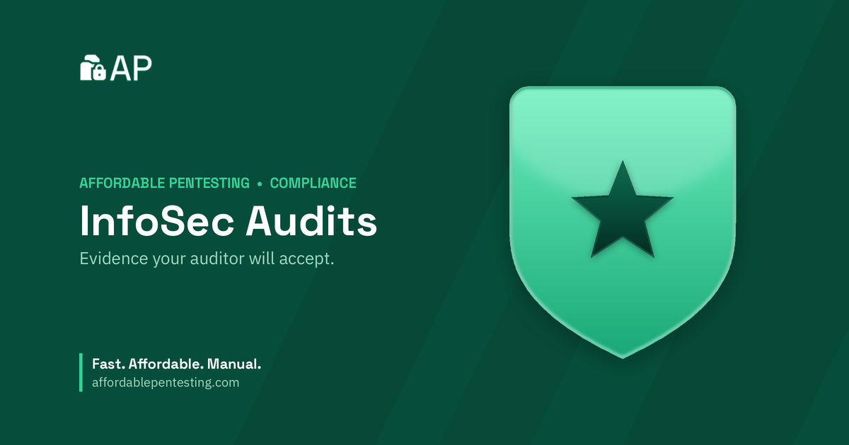InfoSec Audits title card with a star icon in the Affordable Pentesting brand style.
