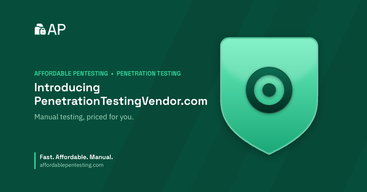 Introducing PenetrationTestingVendor.com title card with a target icon in the Affordable Pentesting brand style.