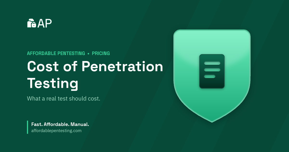 Cost of Penetration Testing title card with a doc icon in the Affordable Pentesting brand style.